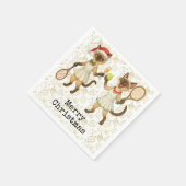 テニスのクリスマス猫好き スタンダードカクテルナプキン (角)