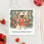 テニスのクリスマス猫好き スタンダードランチョンナプキン (インサイチュ)