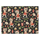 テニスのクリスマス猫好き テーブルクロス (正面(横))