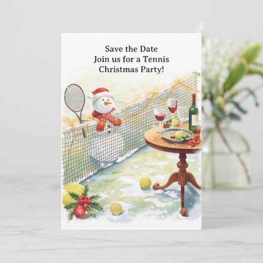 テニスのクリスマス雪だるま 招待状 (スタンド正面)
