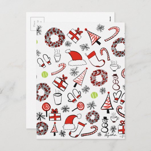 テニスのクリスマス シーズンポストカード (正面/裏面)