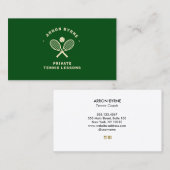 テニスのコーチはラケットのグリーンビジネスカードを越えた 名刺 (正面/裏面)