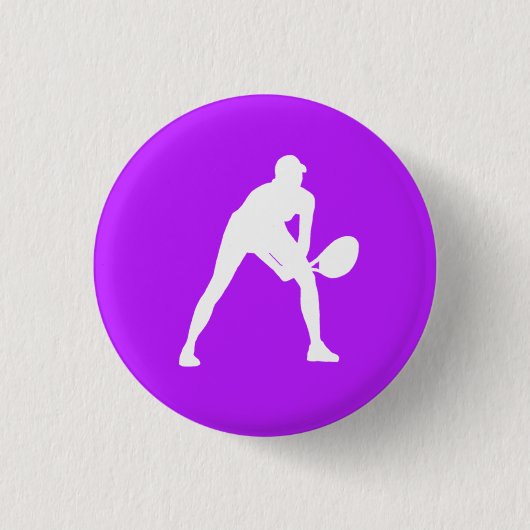テニスのシルエットボタンの紫色 缶バッジ (正面)