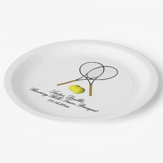 テニスのダブルス3行テキスト ペーパープレート (アングル)