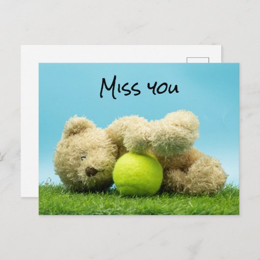 テニスのテディベア選手が愛する恋しく思ボールを保持 ポストカード (正面/裏面)