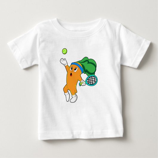 テニスのニンジンとテニスラケット ベビーTシャツ (正面)