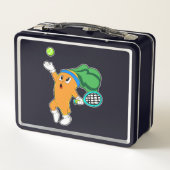 テニスのニンジンとテニスラケット メタルランチボックス (裏面)