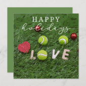 テニスのハッピーホリデーと緑の愛のボール シーズンカード (正面/裏面)