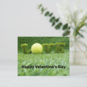 テニスのバレンタインデーとボール、ラケットと愛 ポストカード (スタンド正面)