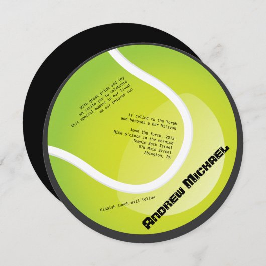 テニスのバーのバルミツワーの円形の招待状 招待状 (正面/裏面)