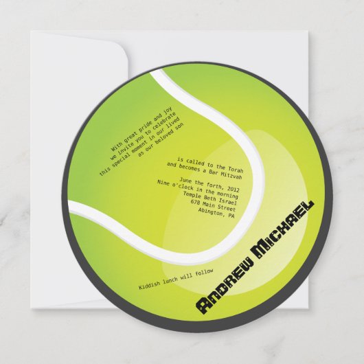 テニスのバーのバルミツワーの円形の招待状 招待状 (正面)