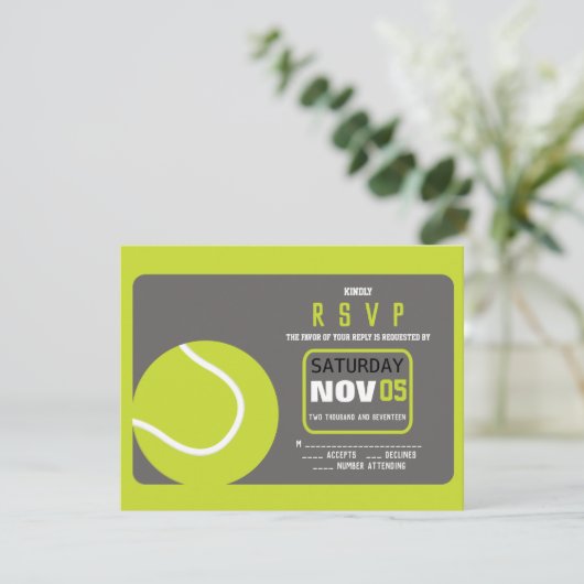 テニスのバーの（ユダヤ教の）バル・ミツバーの招待状の応答の応答カード 招待状 (スタンド正面)