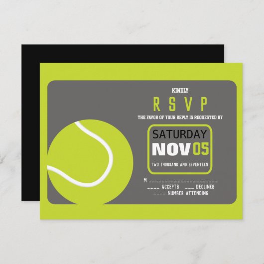 テニスのバーの（ユダヤ教の）バル・ミツバーの招待状の応答の応答カード 招待状 (正面/裏面)
