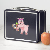 テニスのピグとテニスラケット メタルランチボックス (インサイチュ)