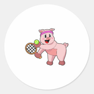 テニスのピグとテニスラケット ラウンドシール
