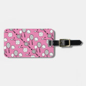 テニスのピンクの白い黒 ラゲッジタグ (正面横)
