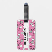 テニスのピンクの白い黒 ラゲッジタグ (裏面縦)