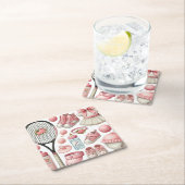 テニスのベビーシャワーをテーマにしたガールピンクをテーマにした スクエアペーパーコースター (インサイチュ)