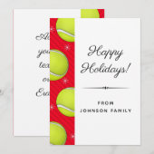 テニスのホリデーシーズンに 赤いストライプのスノーフレーク スポーツ シーズンカード (正面/裏面)