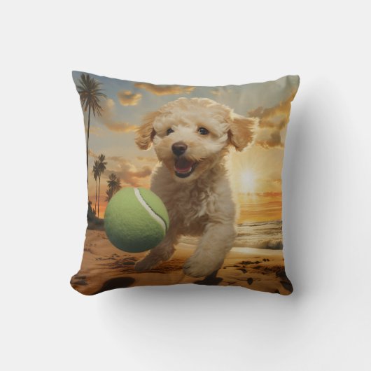 🐕テニスのボールが入ったかわいいプードルパピービーチ クッション (正面)