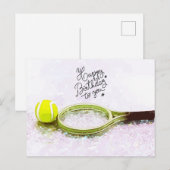 テニスのボールとラケットでハッピーバースデー ポストカード (正面/裏面)
