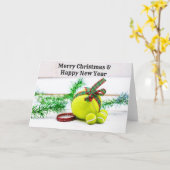 テニスのボールとリボンのクリスマス飾り カード (黄色い花)