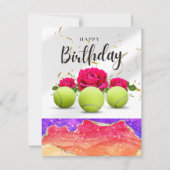 テニスのボールと花プレーヤー用誕生日カード カード (正面)