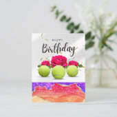 テニスのボールと花プレーヤー用誕生日カード カード (スタンド正面)