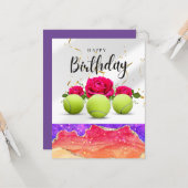 テニスのボールと花プレーヤー用誕生日カード カード (正面/裏面インサイチュ)