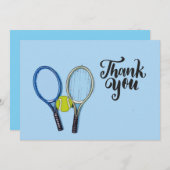 テニスのボールと青いサンキューカード 招待状 (正面/裏面)