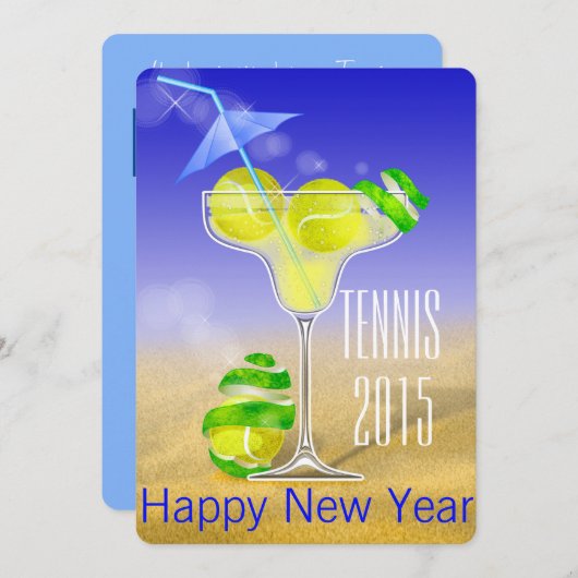 テニスのマルガリータの新年のパーティー 招待状 (正面/裏面)