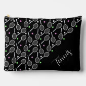 テニスのラケットとボールの黒い贅沢 アクセサリーポーチ (正面)