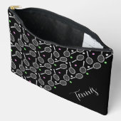 テニスのラケットとボールの黒い贅沢 アクセサリーポーチ (見開き)