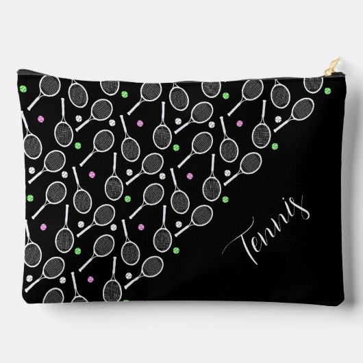 テニスのラケットとボールの黒い贅沢 アクセサリーポーチ (裏面)