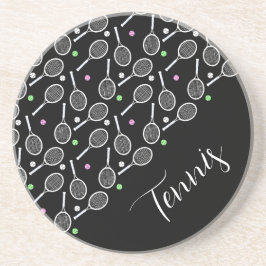 テニスのラケットとボールの黒い贅沢 コースター