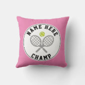 テニスのラケットとボールチャンプと選手の名前ピンク クッション (裏面)
