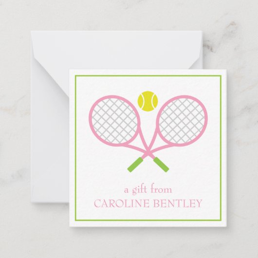 テニスのラケットパーソナライズされたギフトエンクロージャカード ノートカード (正面)
