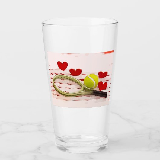 テニスのラケット(ボールと赤いハートの愛) タンブラーグラス (正面)