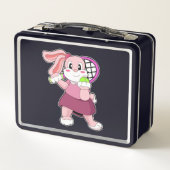 テニスのラビットとテニスラケット メタルランチボックス (裏面)