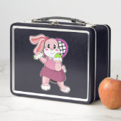 テニスのラビットとテニスラケット メタルランチボックス (インサイチュ)