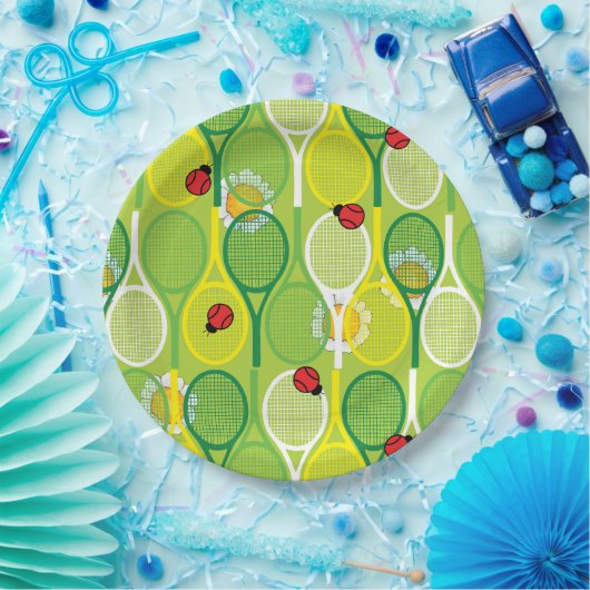 テニスのレイディバード付きかわいいラケット ペーパープレート (パーティー)