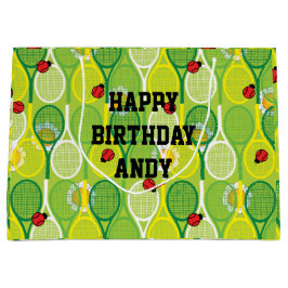 テニスのレイディバード付きかわいいラケット ラージペーパーバッグ