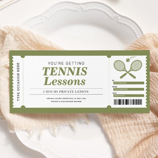 テニスのレッスンのギフト券 招待状