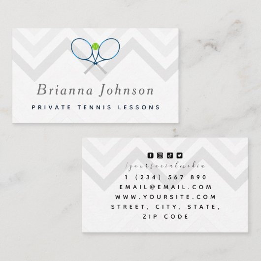 テニスのレッスンのプライベートコーチスポーツソーシャルメディア 名刺 (正面/裏面)