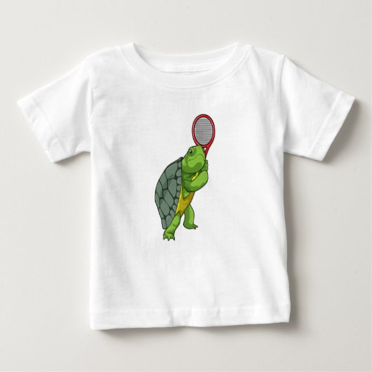 テニスの亀とテニスラケット ベビーTシャツ (正面)
