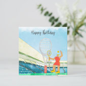 テニスの女性ハッピーバースデーの単語の水色 (スタンド正面)