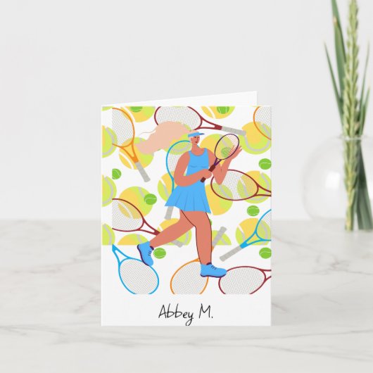 テニスの女性遊選手はテニス ノートカード (正面)