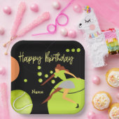 テニスの女遊は黄色のハッピーバースデー ペーパープレート (パーティー)