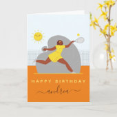 テニスの少女の誕生日プレーヤーネット & かわいい太陽 キッズ カード (黄色い花)