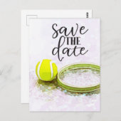 テニスの日付を保存パーティの招待状 ポストカード (正面/裏面)